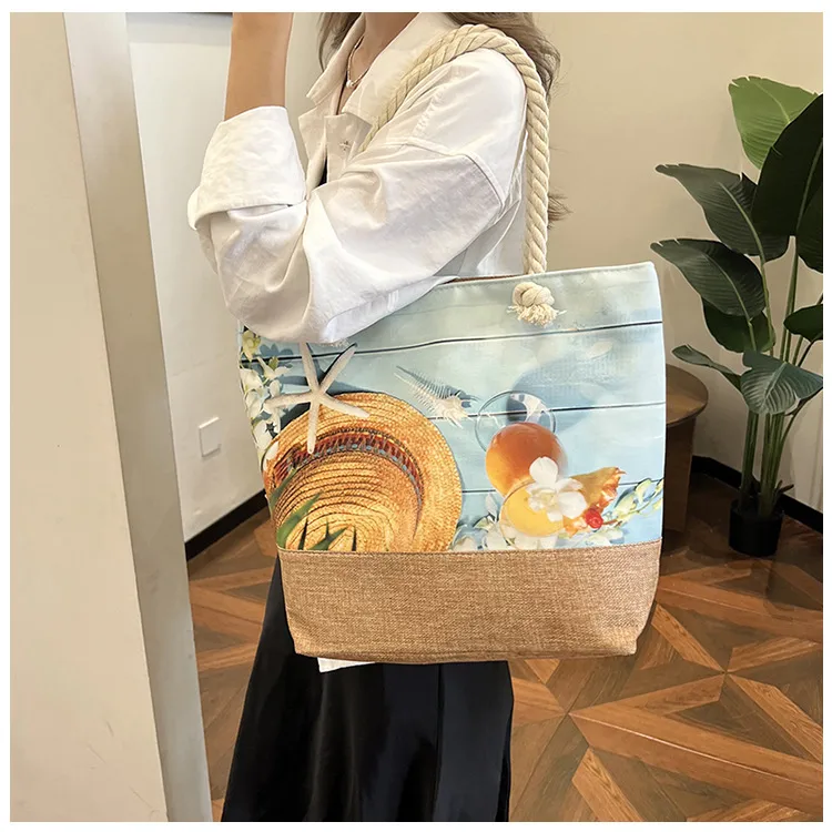 New Beach Bag New Style Linen Seaside Shoulder Bag Fashion Women's Bag Canvas Bag Hemp Rope Ethnic Style display picture 8