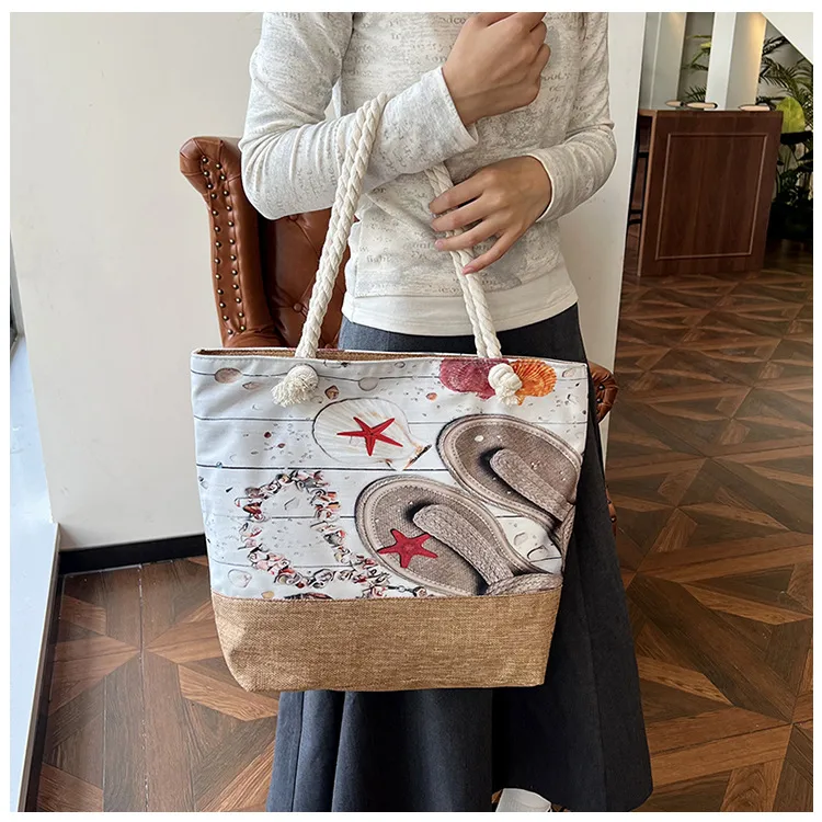 New Beach Bag New Style Linen Seaside Shoulder Bag Fashion Women's Bag Canvas Bag Hemp Rope Ethnic Style display picture 10