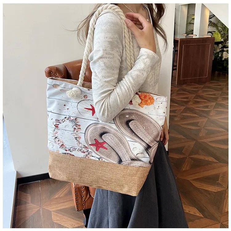 New Beach Bag New Style Linen Seaside Shoulder Bag Fashion Women's Bag Canvas Bag Hemp Rope Ethnic Style display picture 11