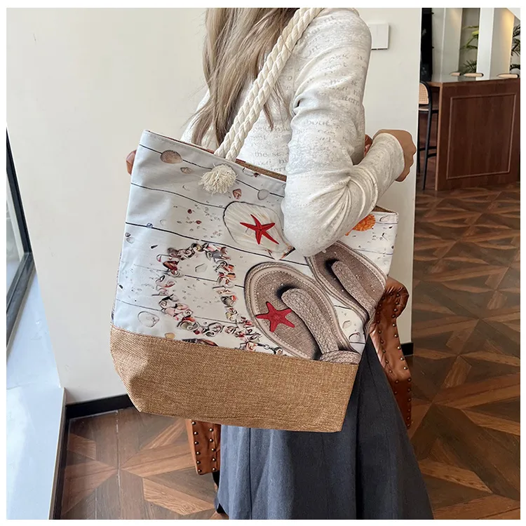 New Beach Bag New Style Linen Seaside Shoulder Bag Fashion Women's Bag Canvas Bag Hemp Rope Ethnic Style display picture 12