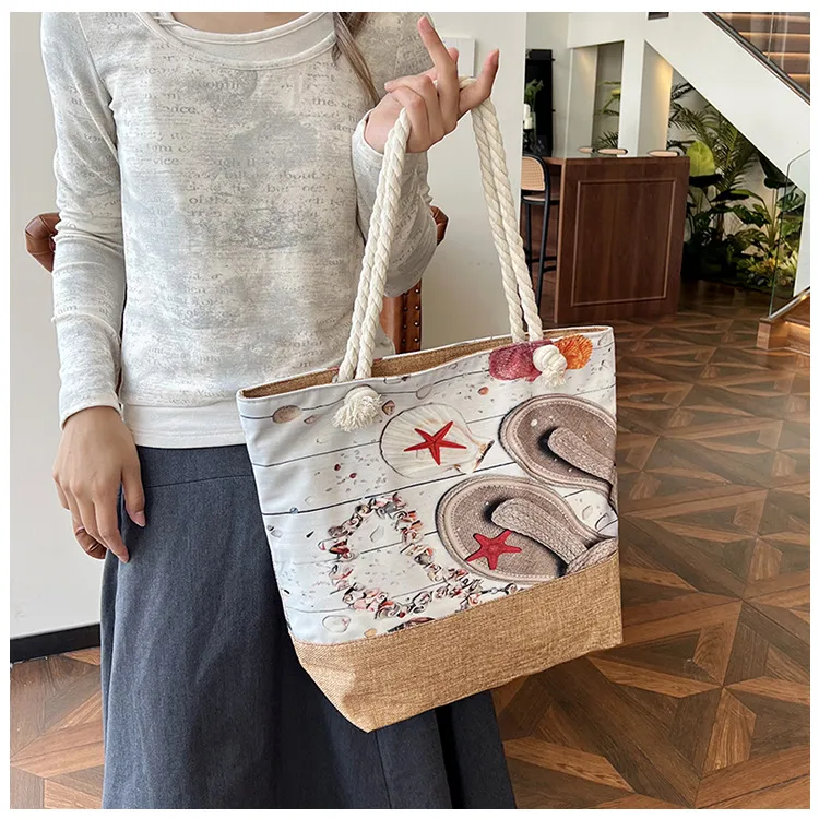 New Beach Bag New Style Linen Seaside Shoulder Bag Fashion Women's Bag Canvas Bag Hemp Rope Ethnic Style display picture 13