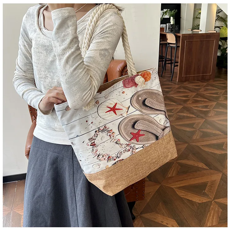 New Beach Bag New Style Linen Seaside Shoulder Bag Fashion Women's Bag Canvas Bag Hemp Rope Ethnic Style display picture 14