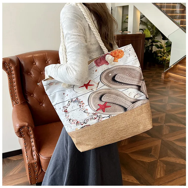 New Beach Bag New Style Linen Seaside Shoulder Bag Fashion Women's Bag Canvas Bag Hemp Rope Ethnic Style display picture 15