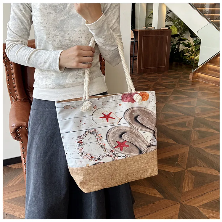 New Beach Bag New Style Linen Seaside Shoulder Bag Fashion Women's Bag Canvas Bag Hemp Rope Ethnic Style display picture 16