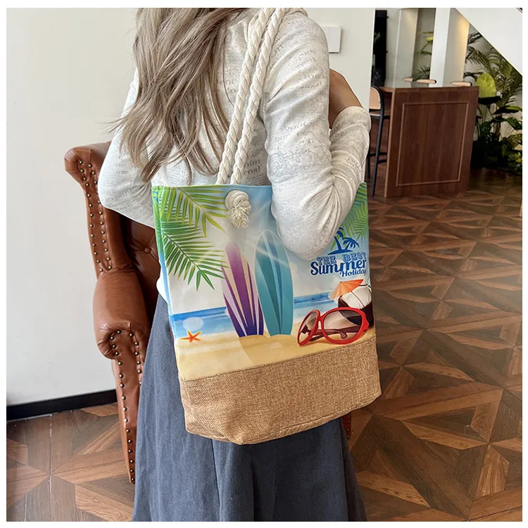 New Beach Bag New Style Linen Seaside Shoulder Bag Fashion Women's Bag Canvas Bag Hemp Rope Ethnic Style display picture 17
