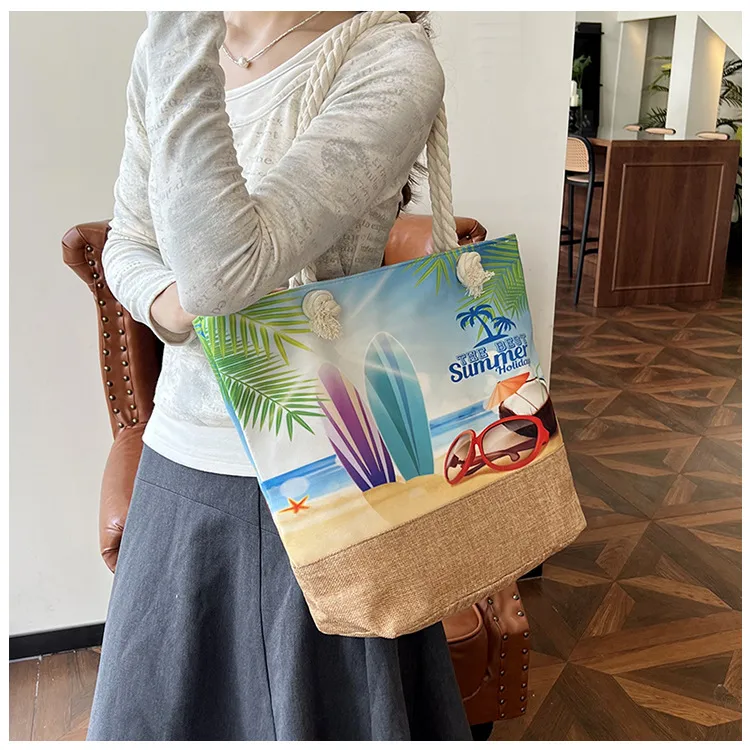 New Beach Bag New Style Linen Seaside Shoulder Bag Fashion Women's Bag Canvas Bag Hemp Rope Ethnic Style display picture 18