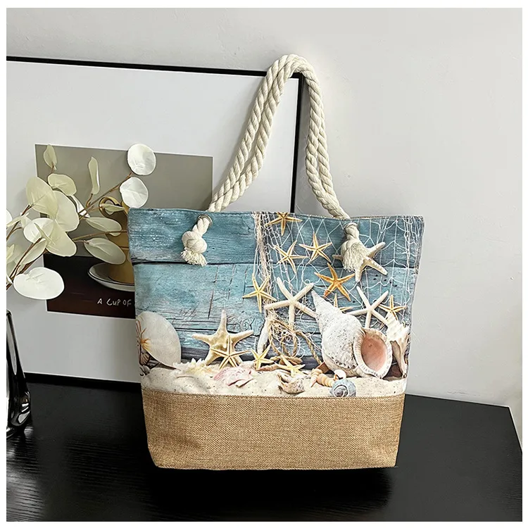 New Beach Bag New Style Linen Seaside Shoulder Bag Fashion Women's Bag Canvas Bag Hemp Rope Ethnic Style display picture 22