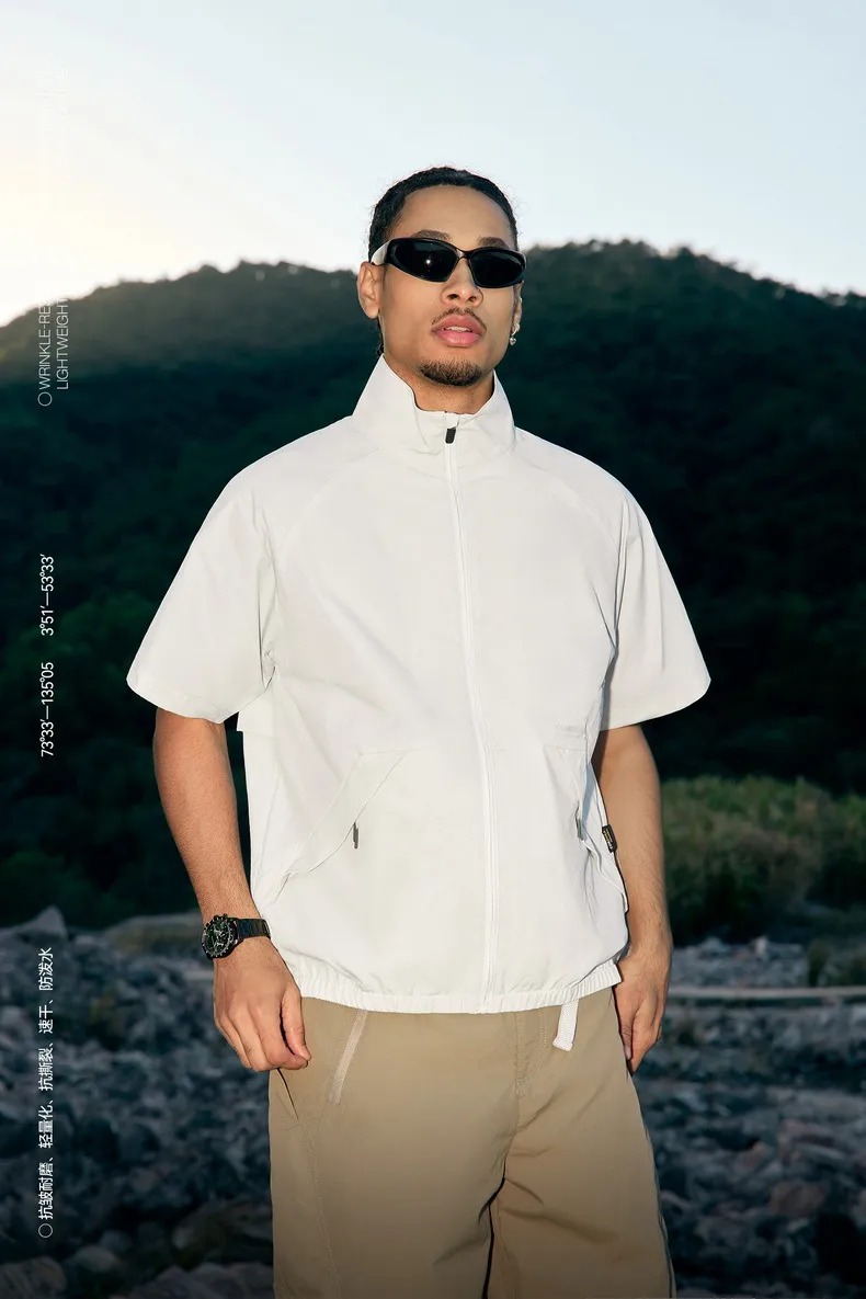 Jetshow Men's Wear | DuPont CORDURA®Kaudula Short-sleeved Zipper Jacket  Spring/Summer New Style Vertical Collar T-shirt display picture 1