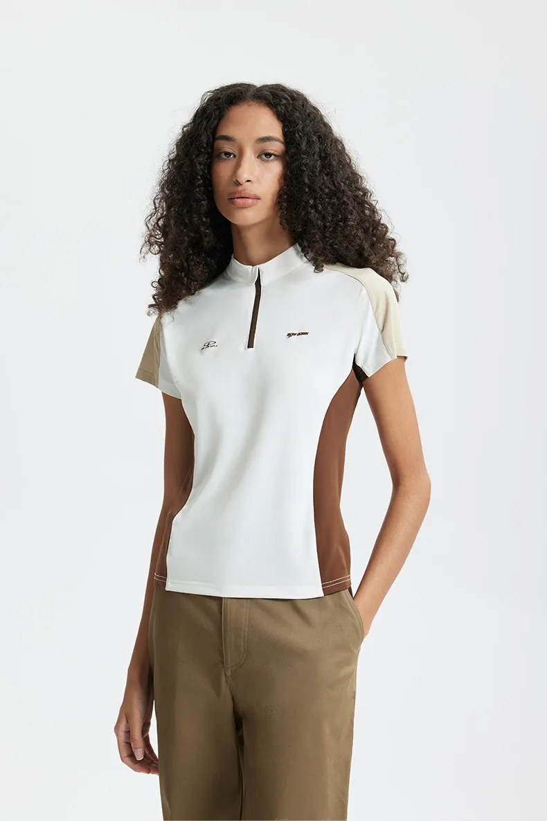 Jie Zhan Women's Wear | Riding Zipper T-shirt  Spring And Summer New Cool Pearl Outdoor Sports Contrast Color Cut Short Sleeve display picture 5