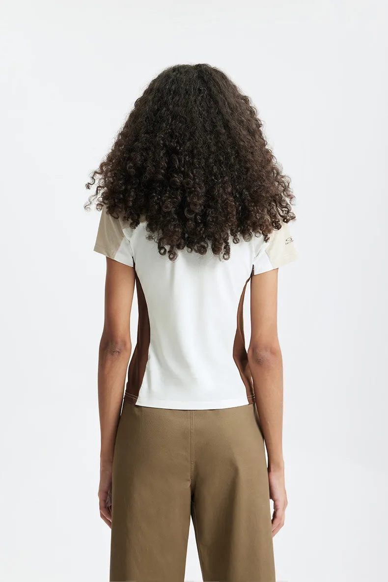 Jie Zhan Women's Wear | Riding Zipper T-shirt  Spring And Summer New Cool Pearl Outdoor Sports Contrast Color Cut Short Sleeve display picture 6
