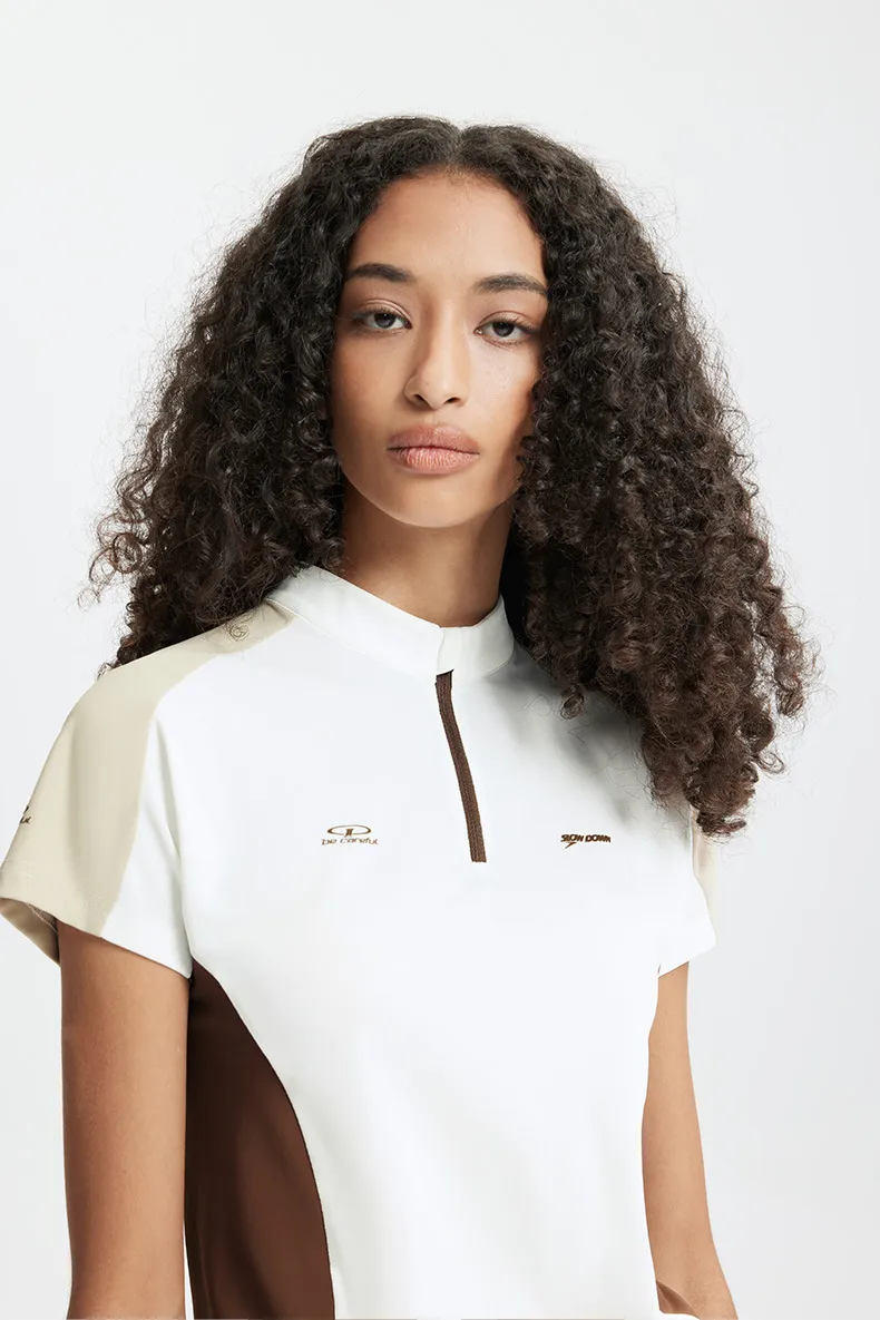 Jie Zhan Women's Wear | Riding Zipper T-shirt  Spring And Summer New Cool Pearl Outdoor Sports Contrast Color Cut Short Sleeve display picture 7