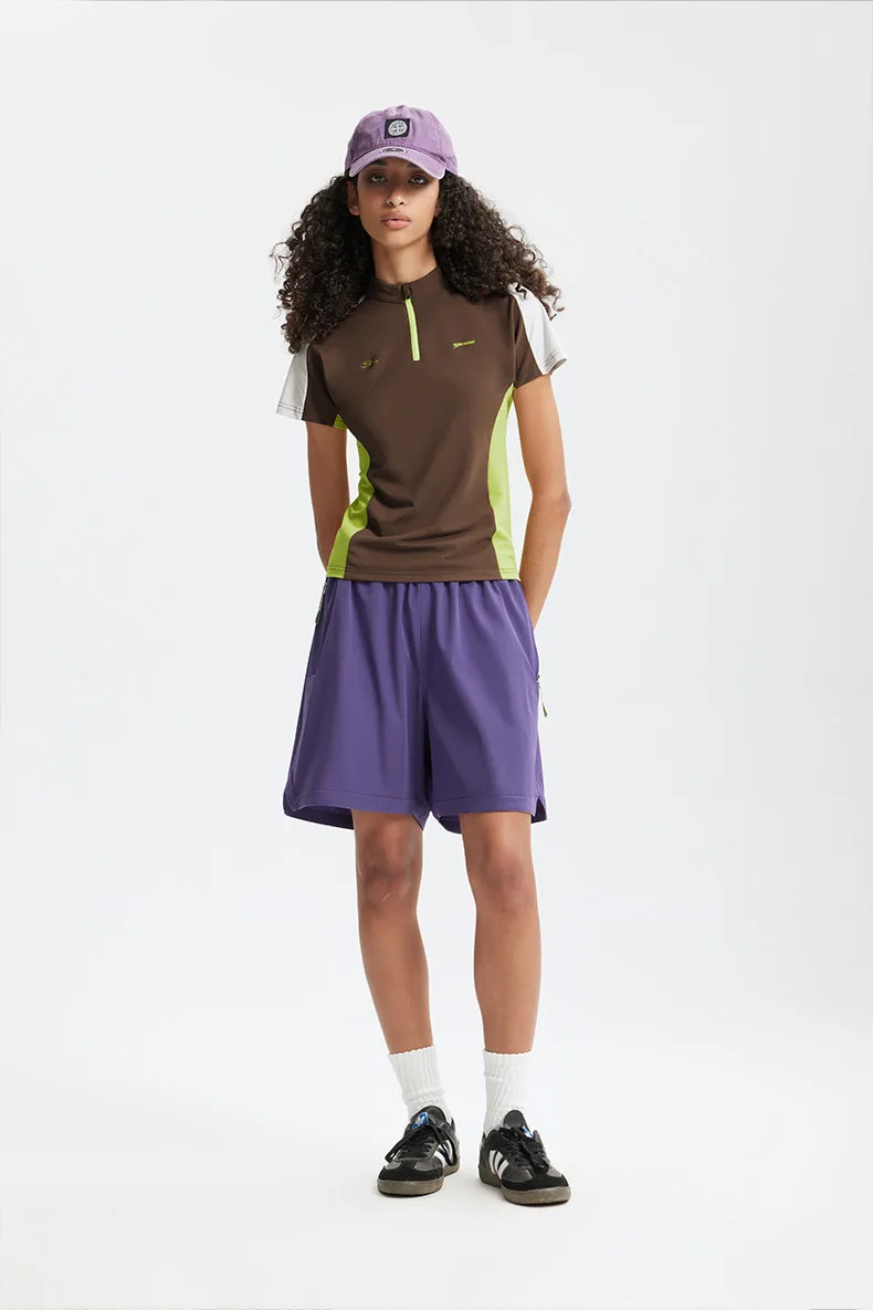 Jie Zhan Women's Wear | Riding Zipper T-shirt  Spring And Summer New Cool Pearl Outdoor Sports Contrast Color Cut Short Sleeve display picture 9