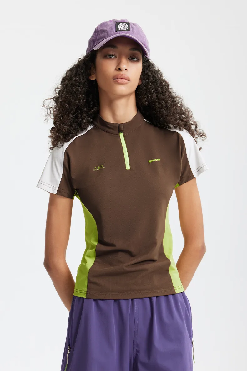 Jie Zhan Women's Wear | Riding Zipper T-shirt  Spring And Summer New Cool Pearl Outdoor Sports Contrast Color Cut Short Sleeve display picture 11