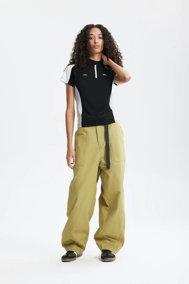 Jie Zhan Women's Wear | Riding Zipper T-shirt  Spring And Summer New Cool Pearl Outdoor Sports Contrast Color Cut Short Sleeve display picture 16