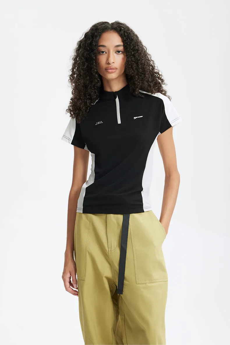 Jie Zhan Women's Wear | Riding Zipper T-shirt  Spring And Summer New Cool Pearl Outdoor Sports Contrast Color Cut Short Sleeve display picture 18