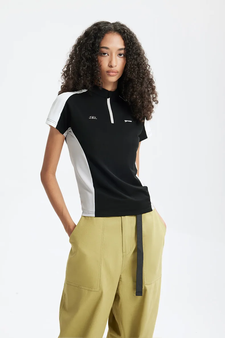 Jie Zhan Women's Wear | Riding Zipper T-shirt  Spring And Summer New Cool Pearl Outdoor Sports Contrast Color Cut Short Sleeve display picture 19