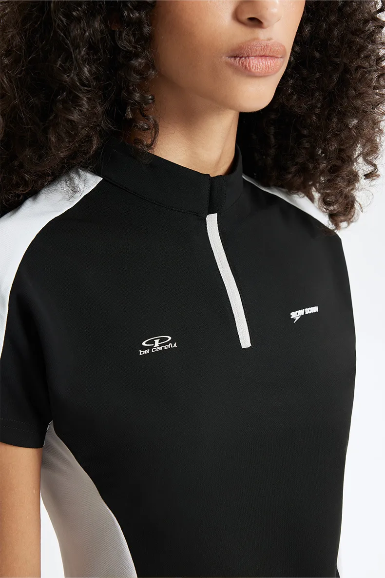 Jie Zhan Women's Wear | Riding Zipper T-shirt  Spring And Summer New Cool Pearl Outdoor Sports Contrast Color Cut Short Sleeve display picture 20