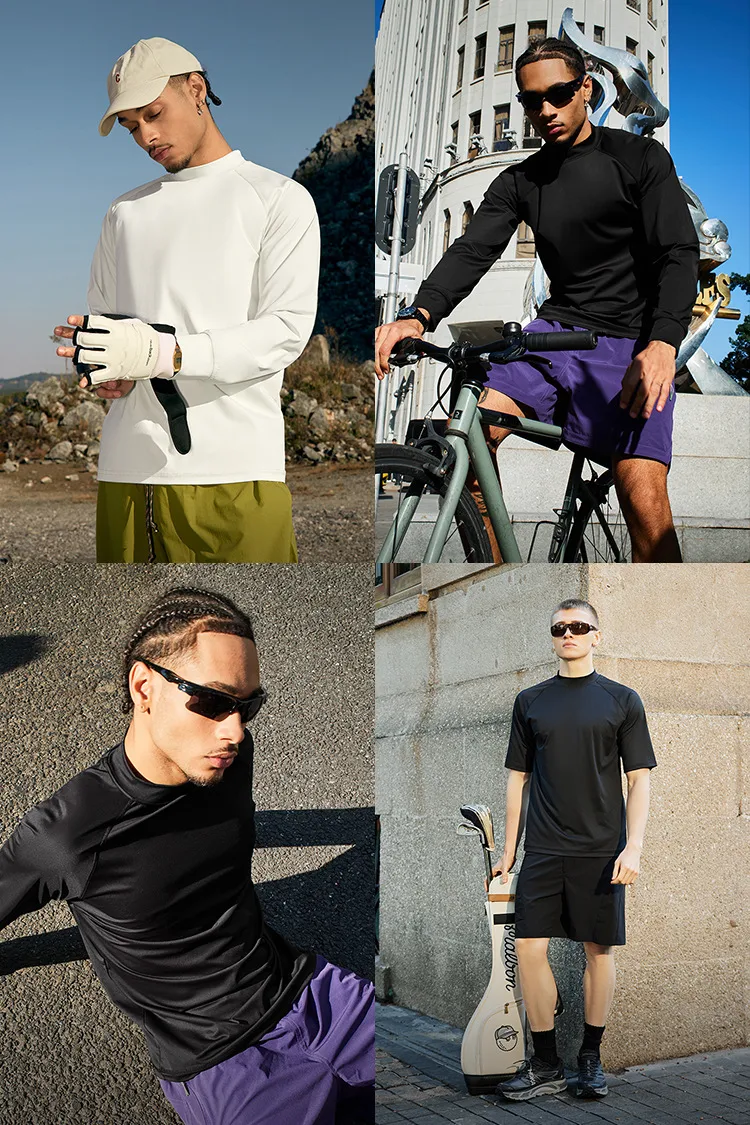 Jie Zhan Men's Wear | UPF200 High Neck Ice Sunscreen Sports T-shirt  Spring/Summer New Sunscreen Cool Long Short Sleeve display picture 2