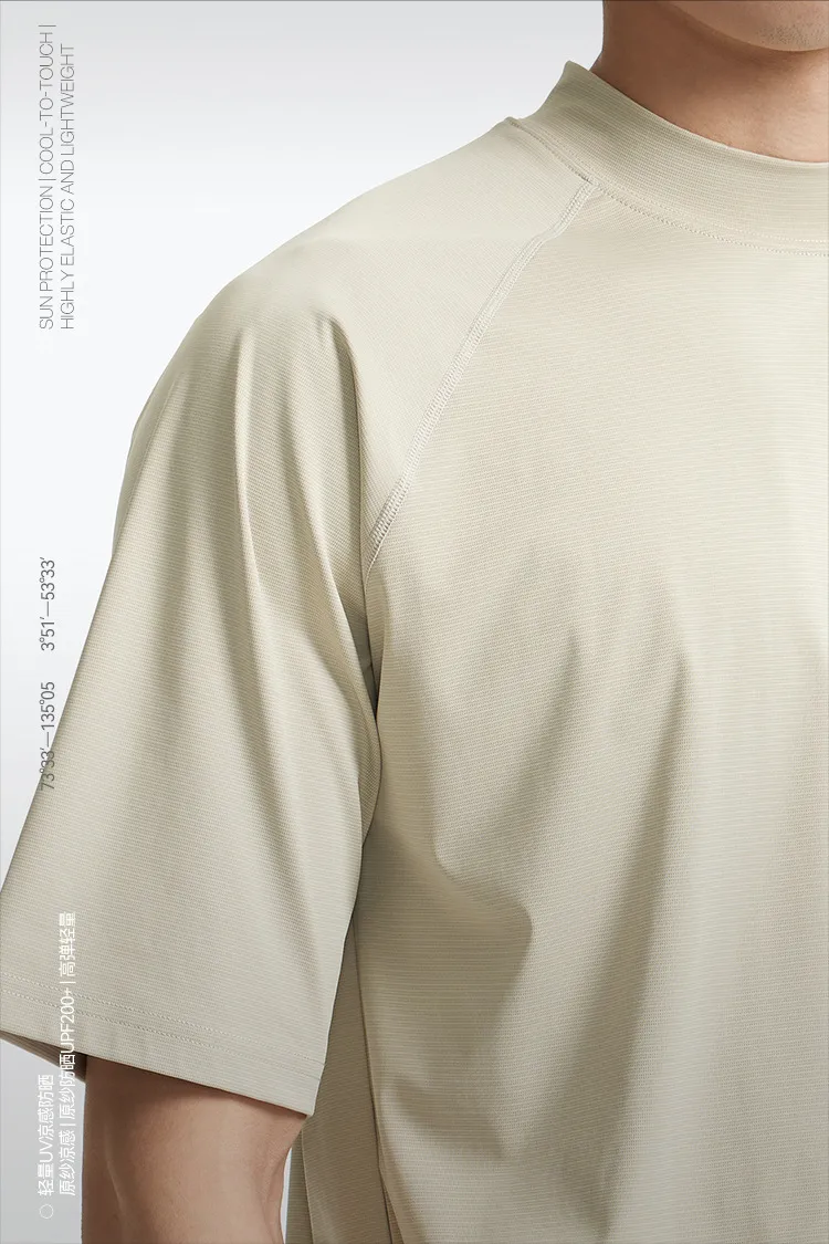 Jie Zhan Men's Wear | UPF200 High Neck Ice Sunscreen Sports T-shirt  Spring/Summer New Sunscreen Cool Long Short Sleeve display picture 4