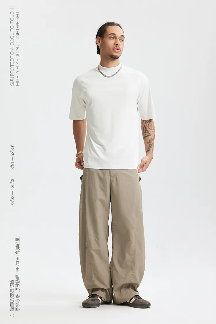 Jie Zhan Men's Wear | UPF200 High Neck Ice Sunscreen Sports T-shirt  Spring/Summer New Sunscreen Cool Long Short Sleeve display picture 5
