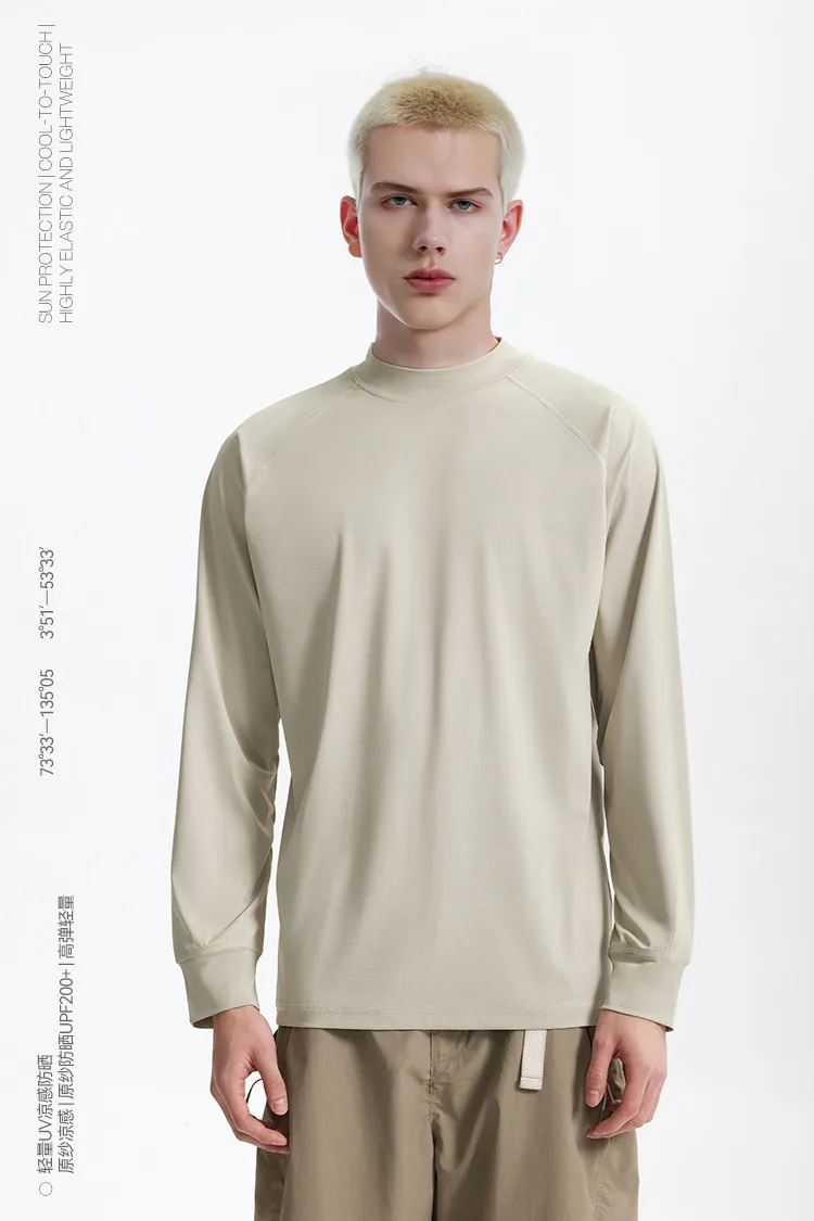 Jie Zhan Men's Wear | UPF200 High Neck Ice Sunscreen Sports T-shirt  Spring/Summer New Sunscreen Cool Long Short Sleeve display picture 6