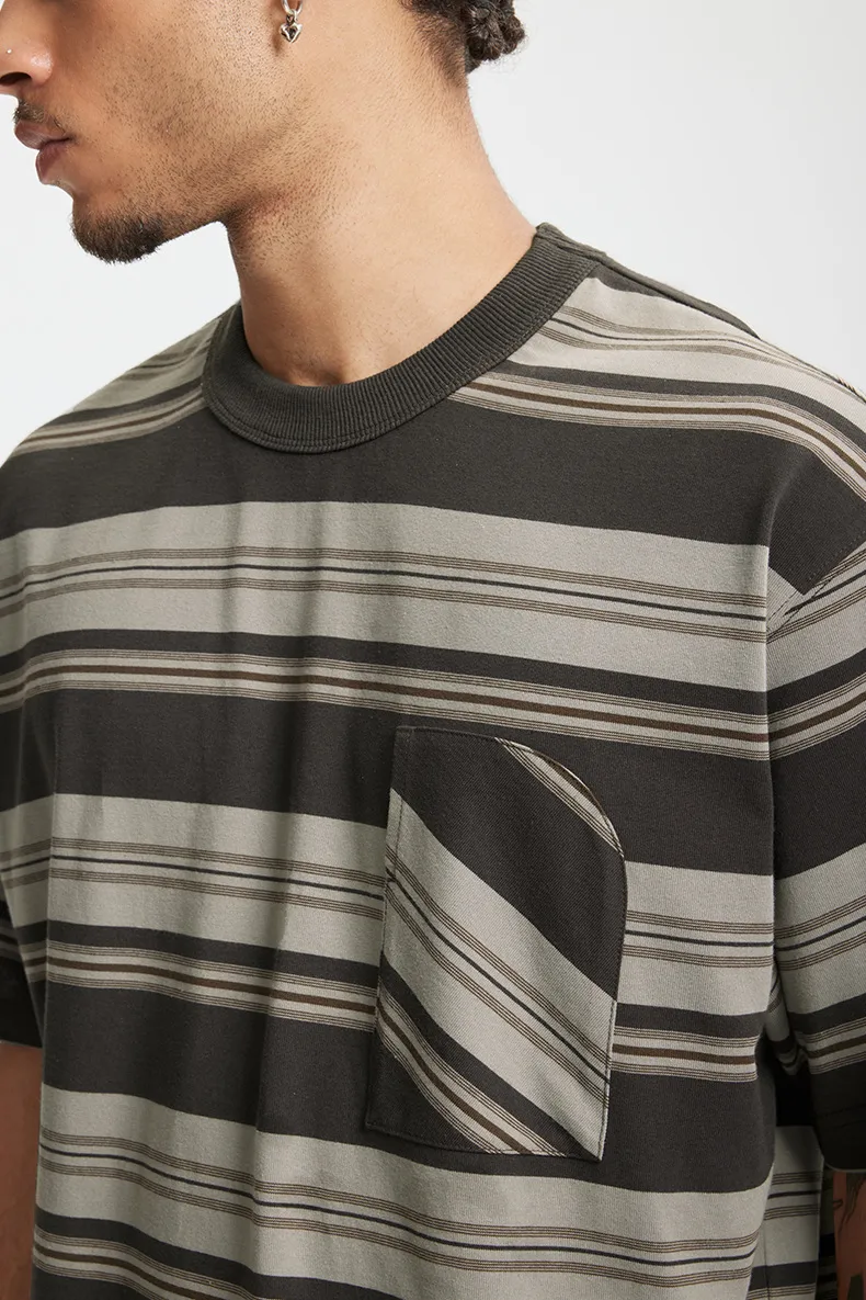Jiezhan Men's Wear | Striped Pocket T-shirt  Spring And Summer New American Fashion Brand Loose Striped Short Sleeve Men's Top display picture 12