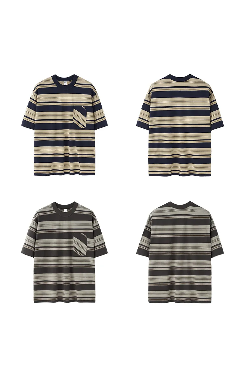 Jiezhan Men's Wear | Striped Pocket T-shirt  Spring And Summer New American Fashion Brand Loose Striped Short Sleeve Men's Top display picture 13