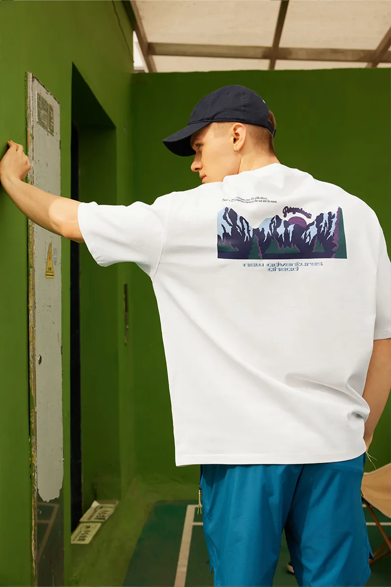 Jiezhan Men's Wear | Mountain Printed T-shirt  Spring/Summer New Fashion Brand Street American Casual Loose Short Sleeve Top display picture 5