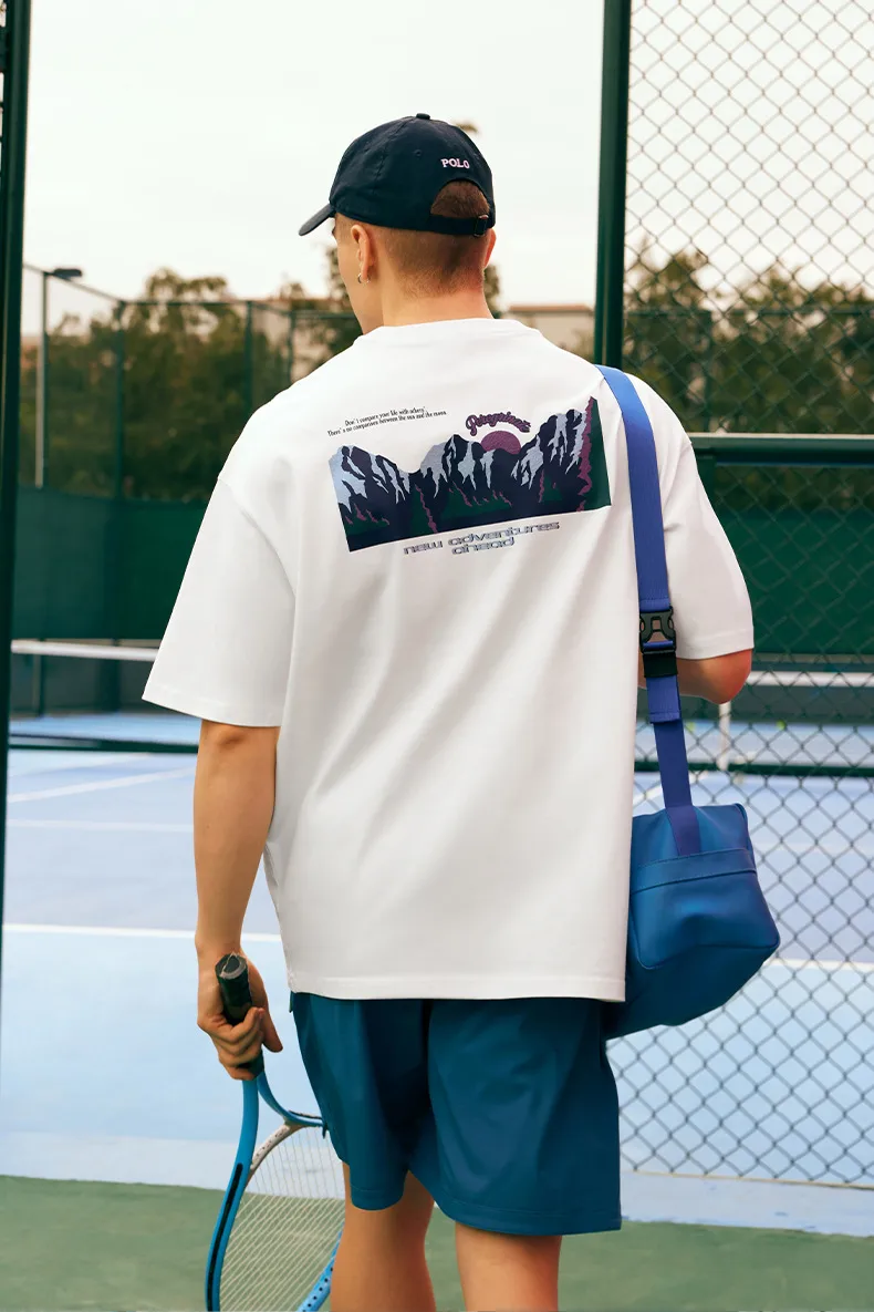 Jiezhan Men's Wear | Mountain Printed T-shirt  Spring/Summer New Fashion Brand Street American Casual Loose Short Sleeve Top display picture 6