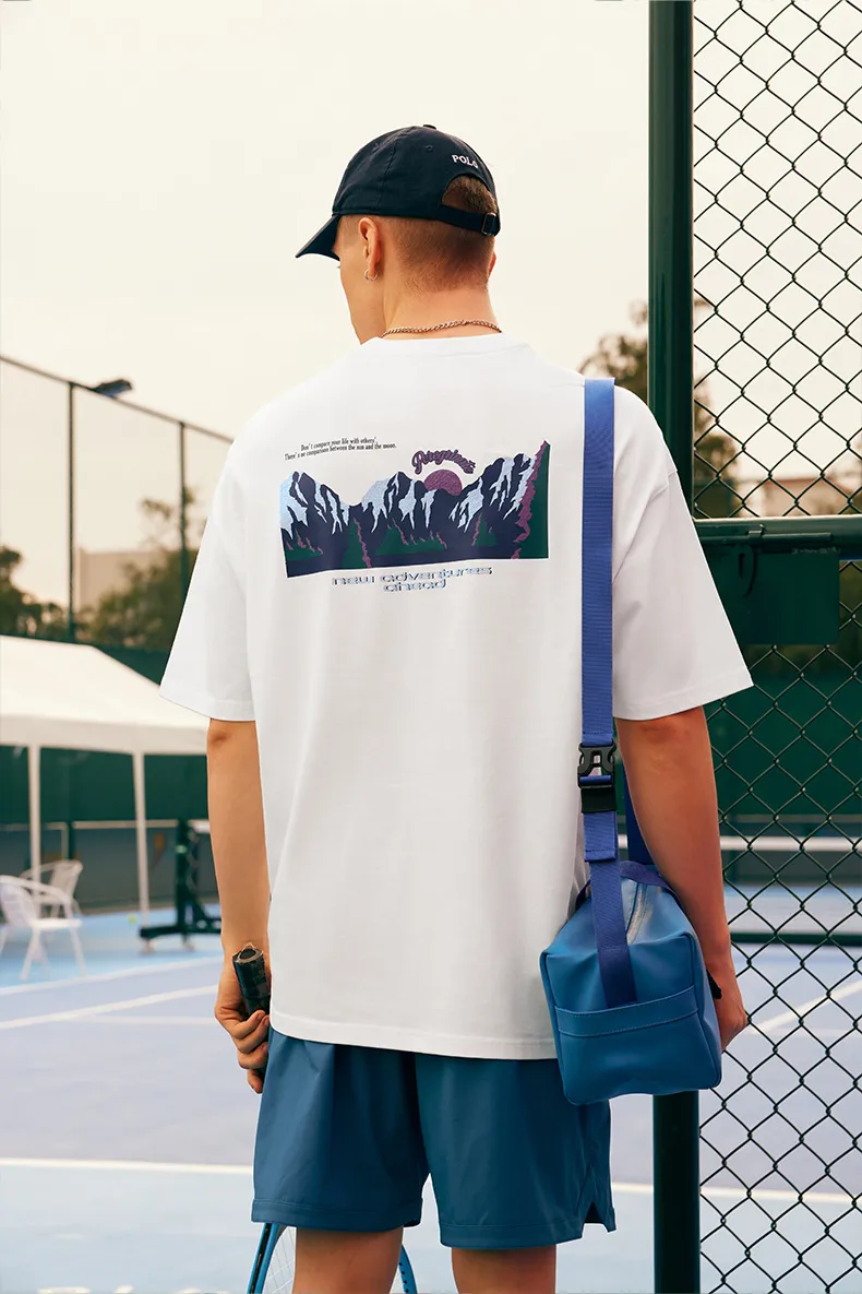 Jiezhan Men's Wear | Mountain Printed T-shirt  Spring/Summer New Fashion Brand Street American Casual Loose Short Sleeve Top display picture 7
