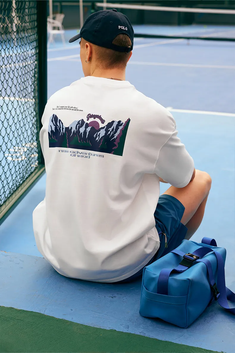 Jiezhan Men's Wear | Mountain Printed T-shirt  Spring/Summer New Fashion Brand Street American Casual Loose Short Sleeve Top display picture 8