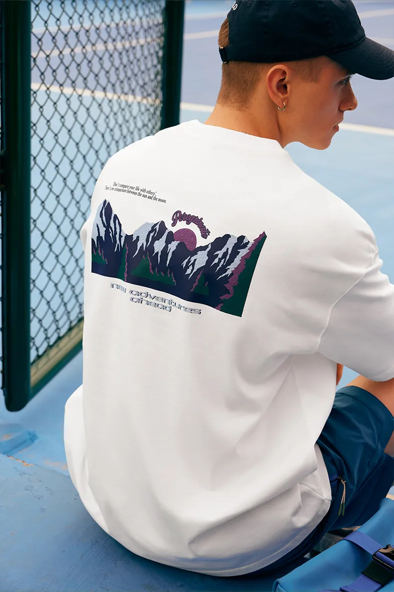 Jiezhan Men's Wear | Mountain Printed T-shirt  Spring/Summer New Fashion Brand Street American Casual Loose Short Sleeve Top display picture 9