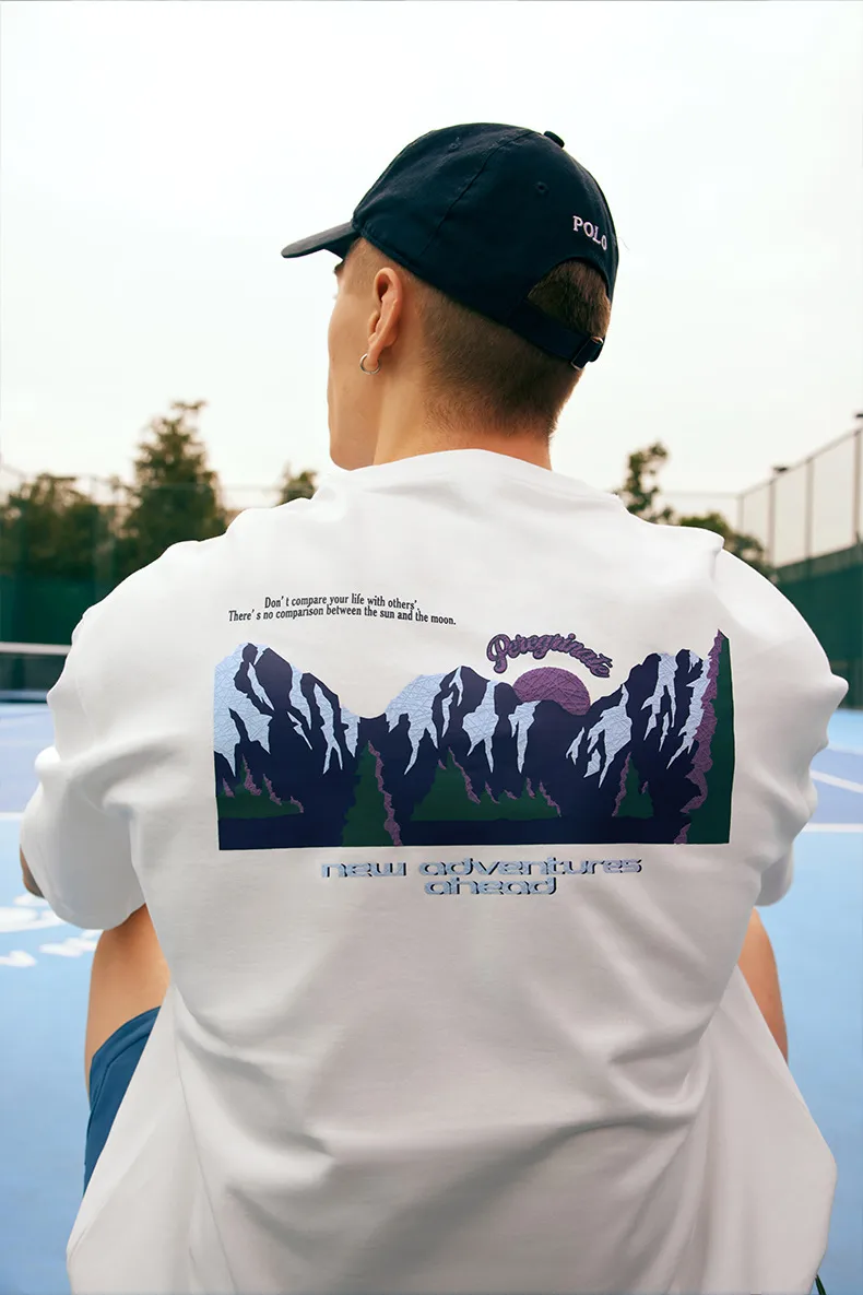Jiezhan Men's Wear | Mountain Printed T-shirt  Spring/Summer New Fashion Brand Street American Casual Loose Short Sleeve Top display picture 10