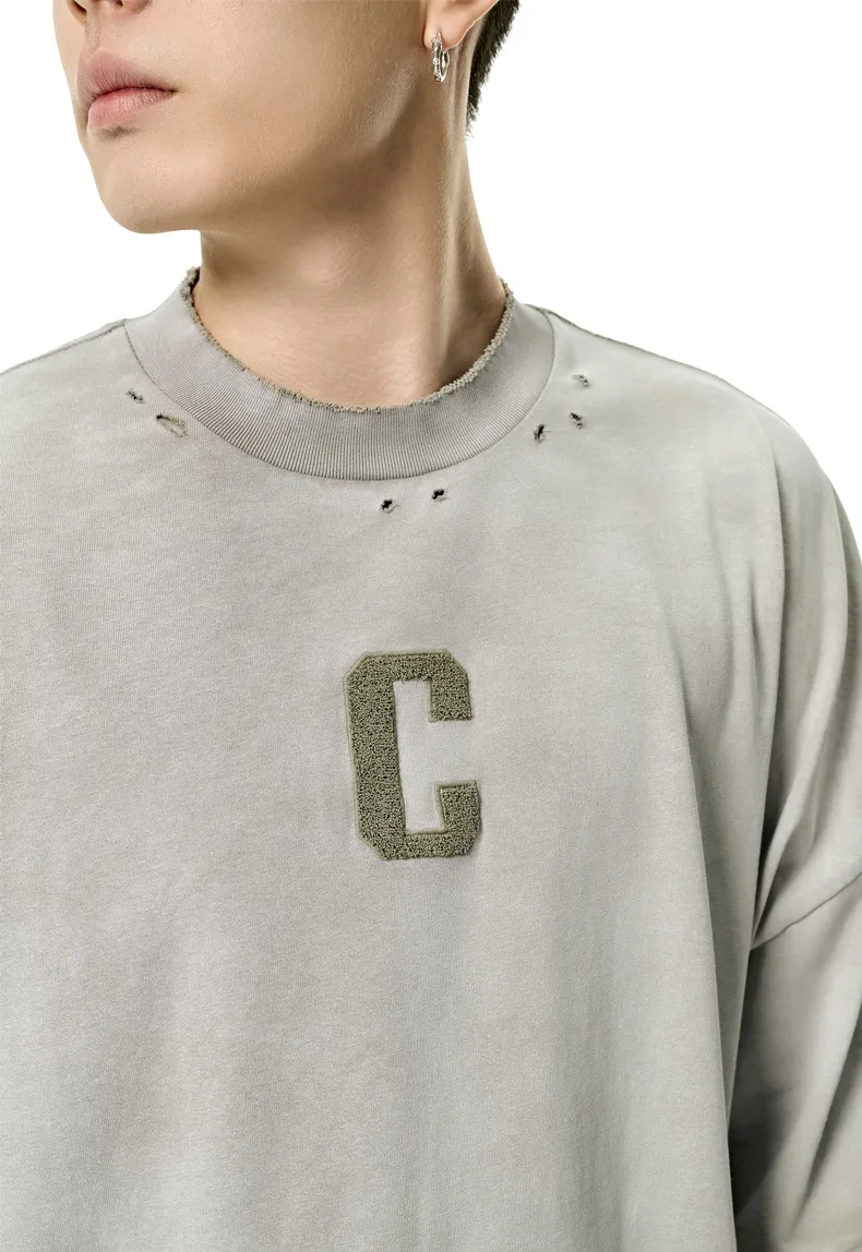 Jie Zhan Men's Wear | Alphabet Gradient Wash T-shirt  Spring And Summer American Street Spray Horse Heavy Embroidered Short Sleeve display picture 8
