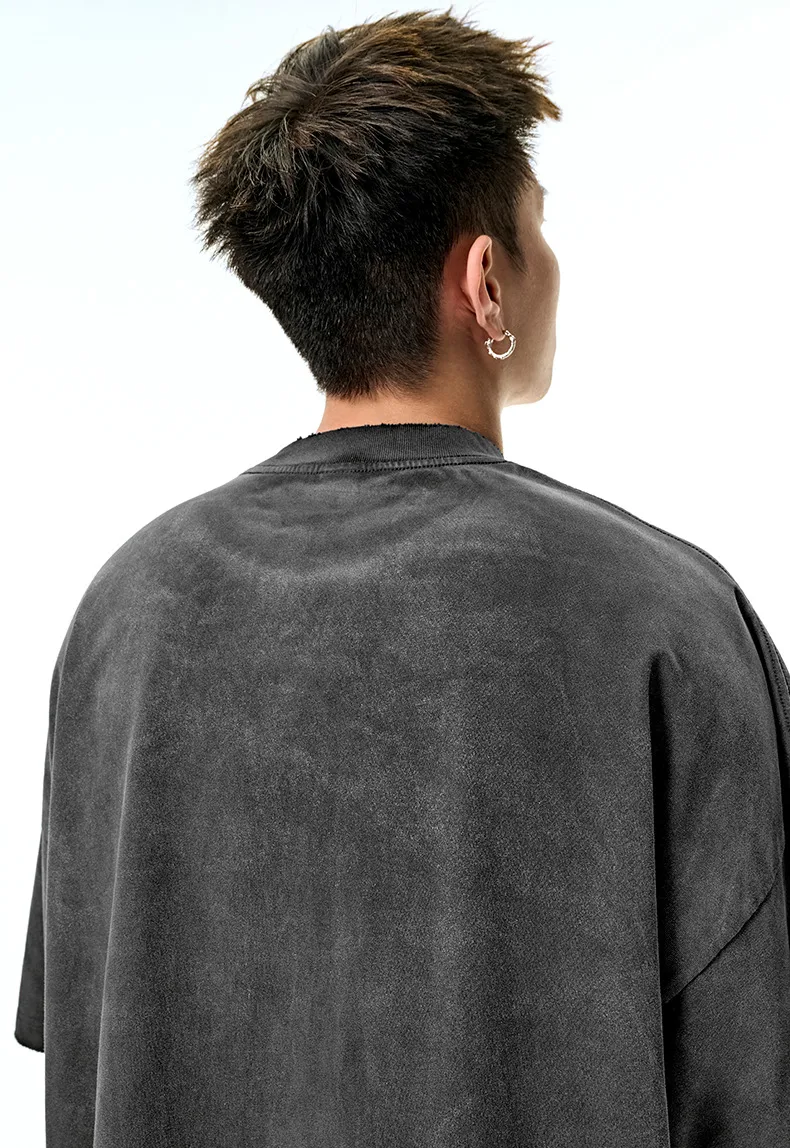 Jie Zhan Men's Wear | Alphabet Gradient Wash T-shirt  Spring And Summer American Street Spray Horse Heavy Embroidered Short Sleeve display picture 11