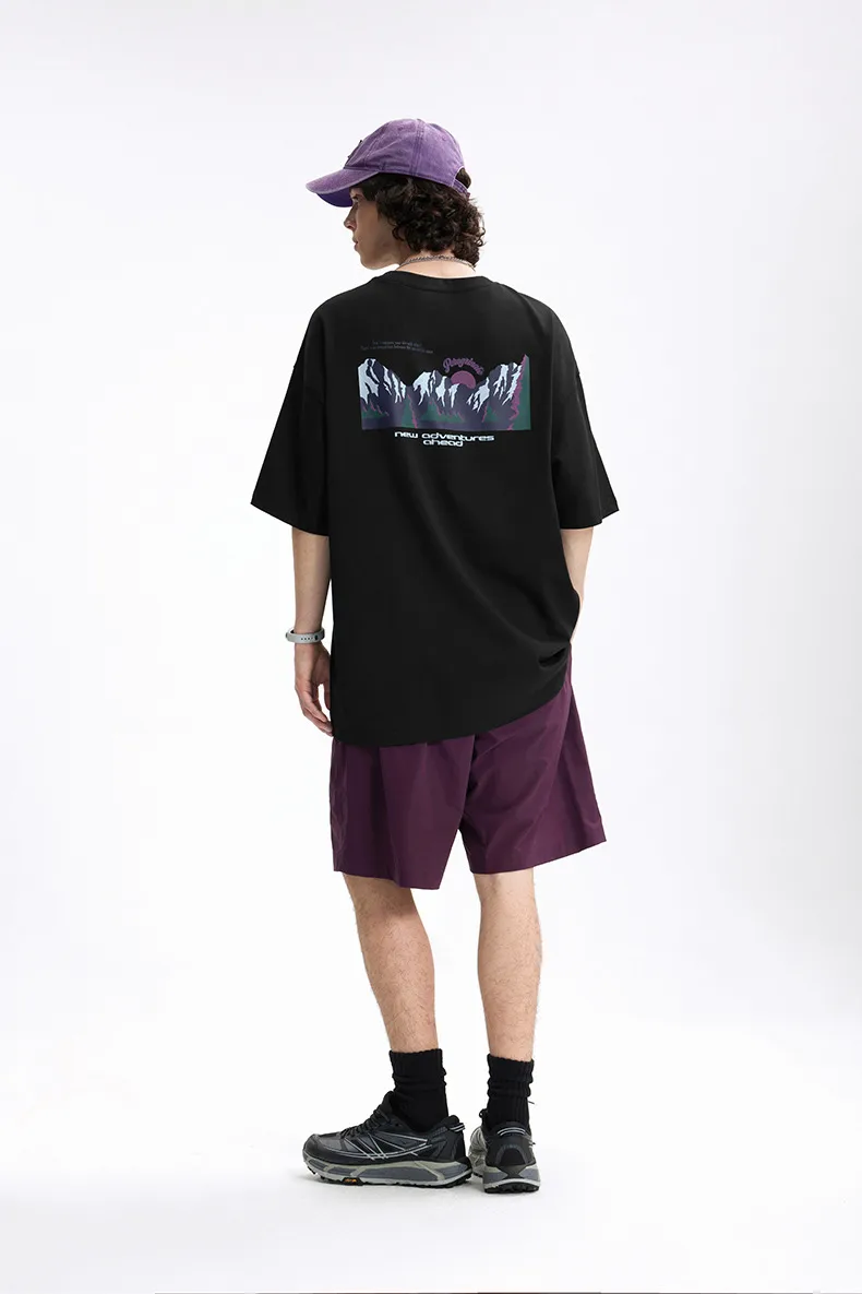 Jiezhan Men's Wear | Mountain Printed T-shirt  Spring/Summer New Fashion Brand Street American Casual Loose Short Sleeve Top display picture 16