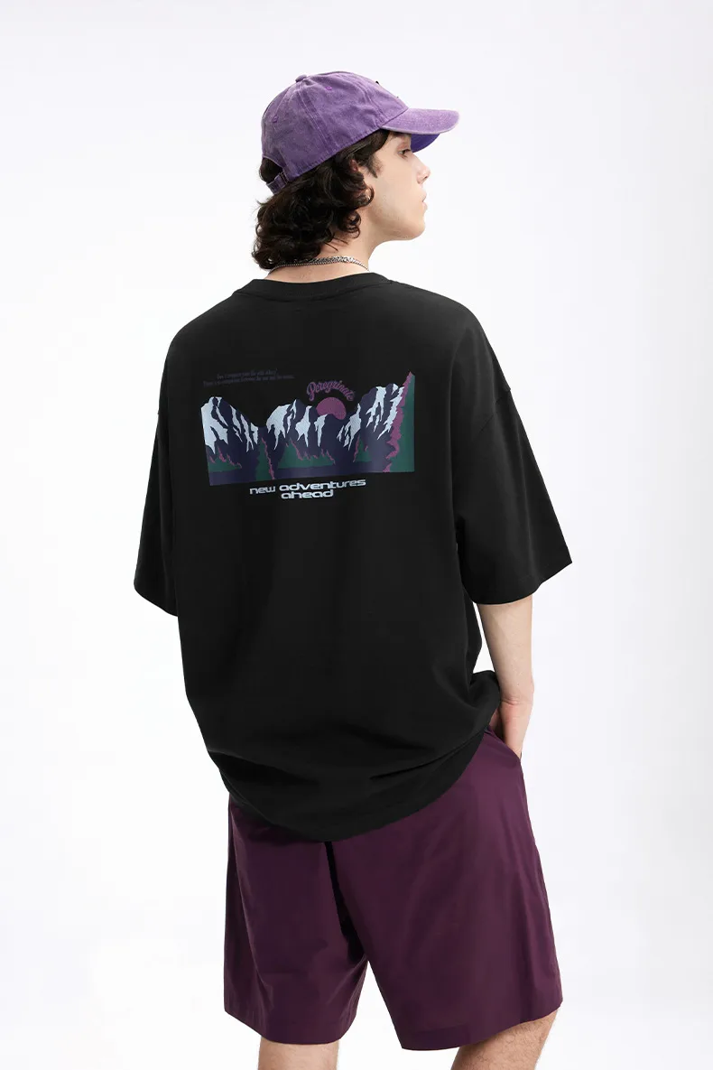 Jiezhan Men's Wear | Mountain Printed T-shirt  Spring/Summer New Fashion Brand Street American Casual Loose Short Sleeve Top display picture 17