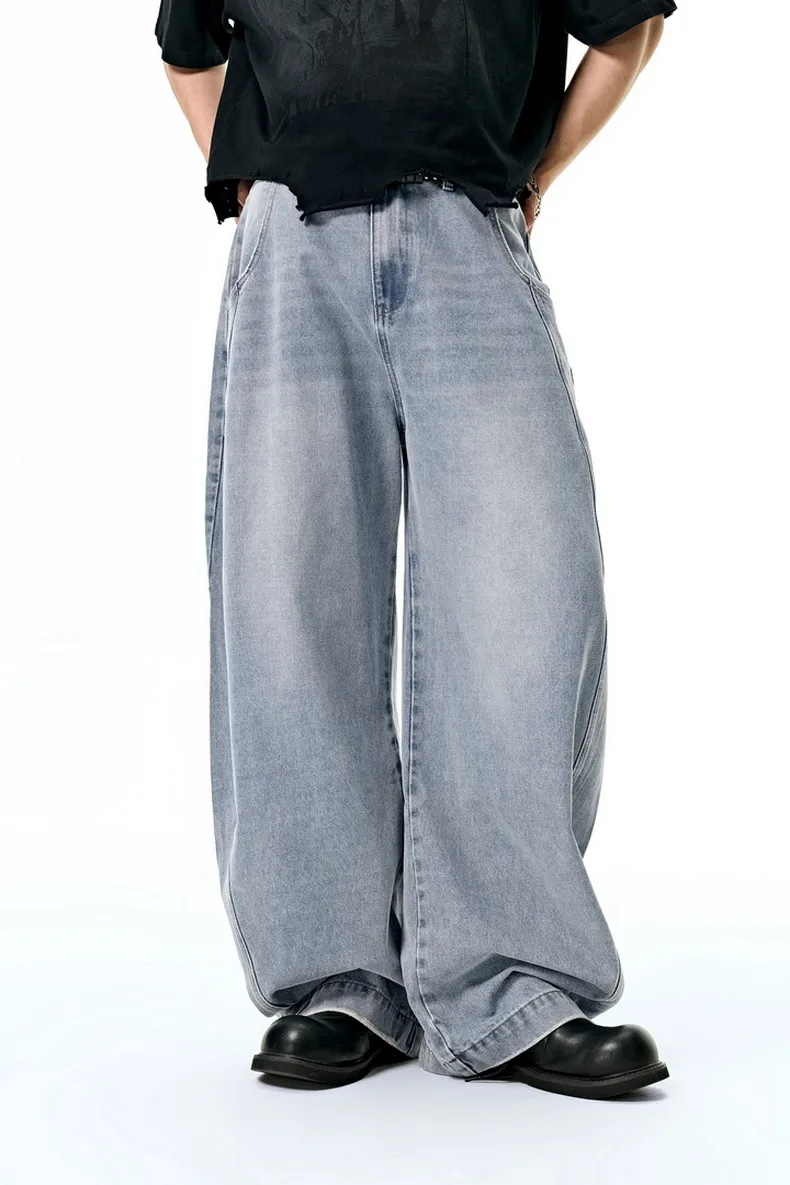 Jie Zhan Men's Wear | Profile Wash Denim Scimitar Pants 25 Spring And Summer New American Street Baggy Sickle Wide Leg Pants display picture 2