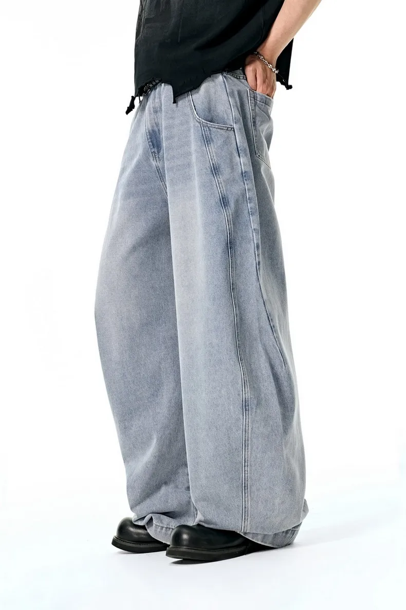 Jie Zhan Men's Wear | Profile Wash Denim Scimitar Pants 25 Spring And Summer New American Street Baggy Sickle Wide Leg Pants display picture 3