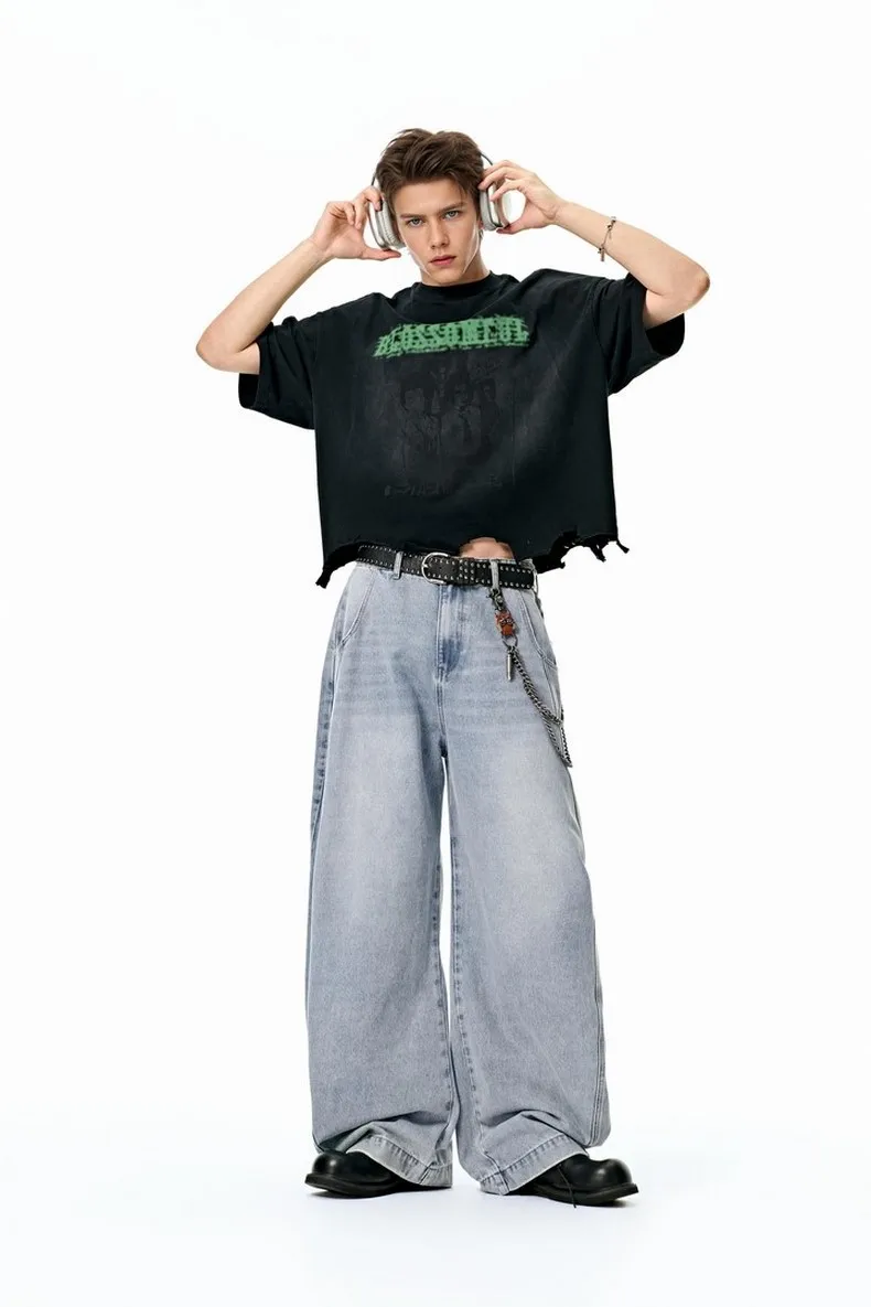 Jie Zhan Men's Wear | Profile Wash Denim Scimitar Pants 25 Spring And Summer New American Street Baggy Sickle Wide Leg Pants display picture 1