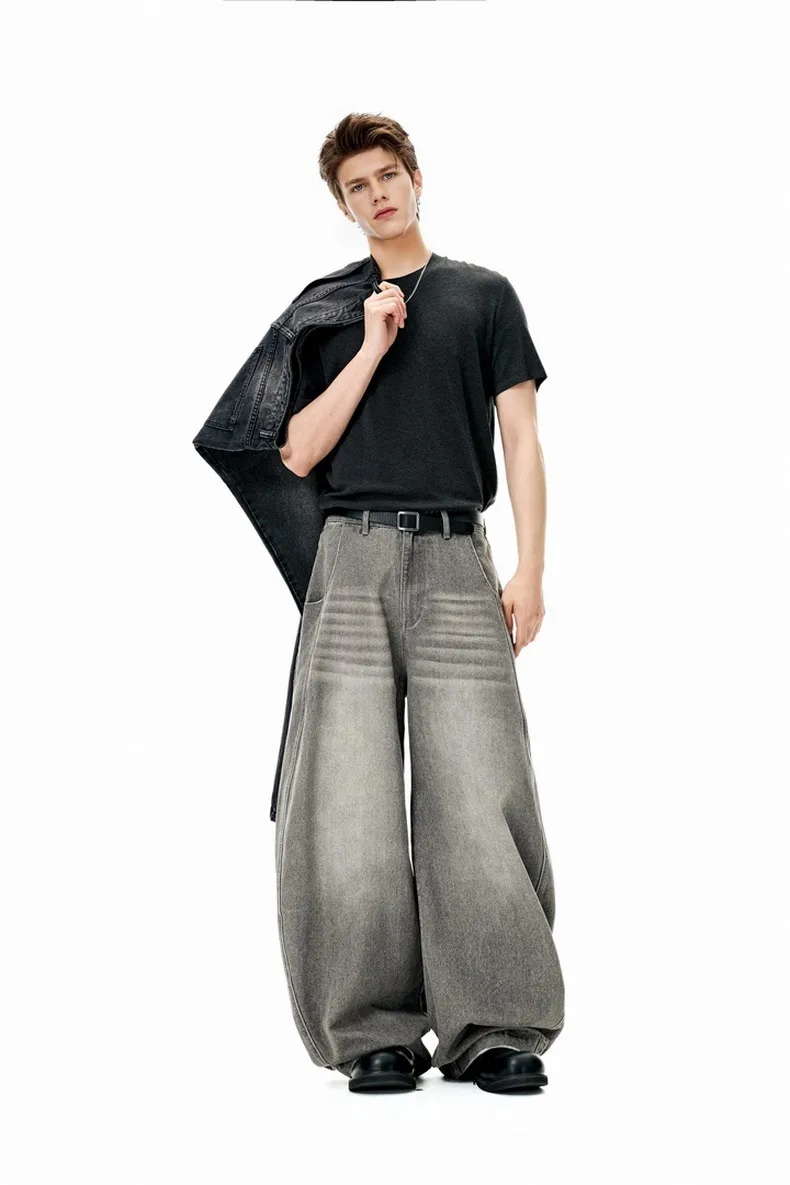 Jie Zhan Men's Wear | Profile Wash Denim Scimitar Pants 25 Spring And Summer New American Street Baggy Sickle Wide Leg Pants display picture 4