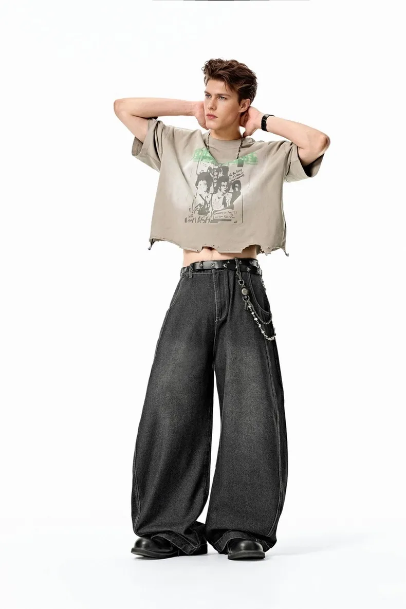 Jie Zhan Men's Wear | Profile Wash Denim Scimitar Pants 25 Spring And Summer New American Street Baggy Sickle Wide Leg Pants display picture 10