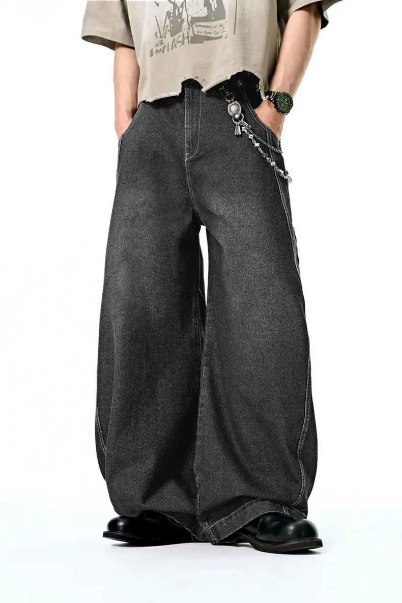 Jie Zhan Men's Wear | Profile Wash Denim Scimitar Pants 25 Spring And Summer New American Street Baggy Sickle Wide Leg Pants display picture 11