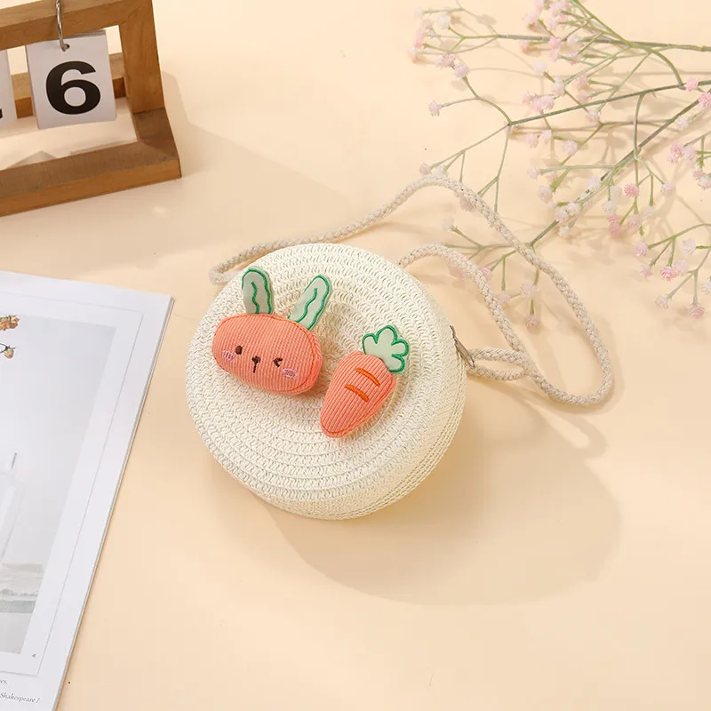Summer Girls Woven Seaside Bag  New Cute Rabbit Straw Bag Beach Children Crossbody Small Round Bag display picture 6