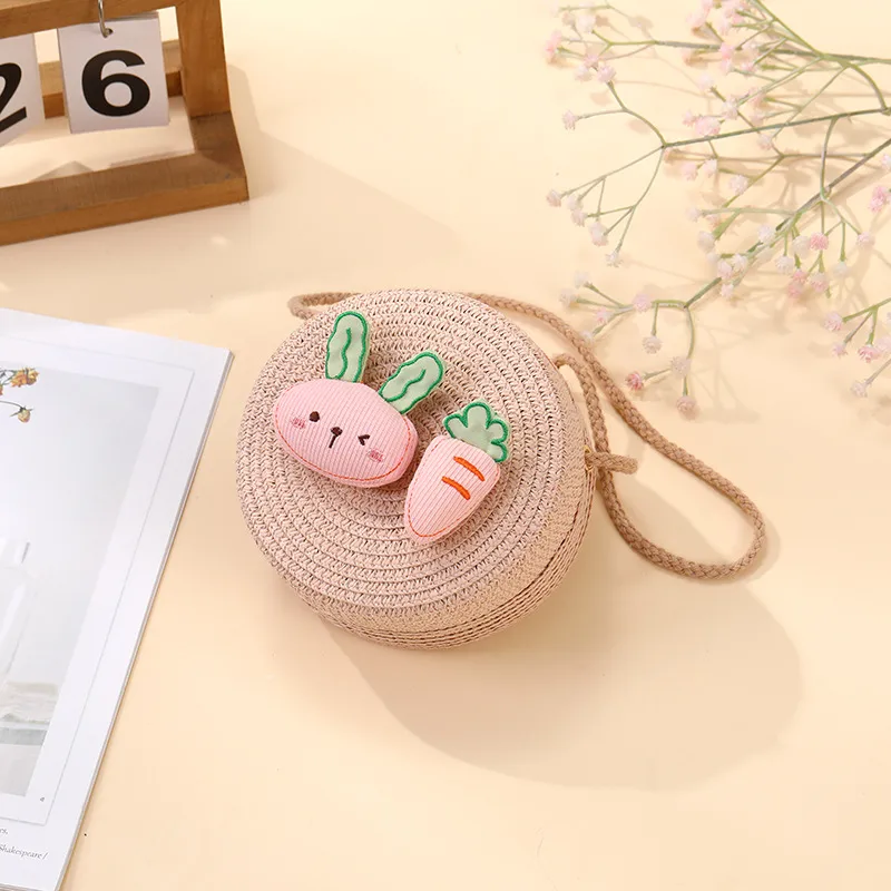 Summer Girls Woven Seaside Bag  New Cute Rabbit Straw Bag Beach Children Crossbody Small Round Bag display picture 7