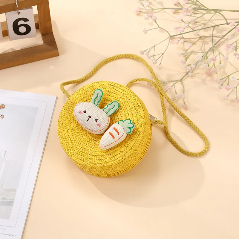 Summer Girls Woven Seaside Bag  New Cute Rabbit Straw Bag Beach Children Crossbody Small Round Bag display picture 8