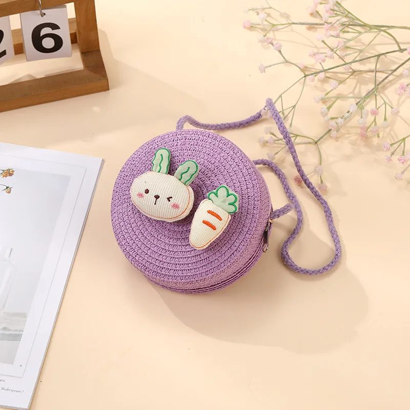 Summer Girls Woven Seaside Bag  New Cute Rabbit Straw Bag Beach Children Crossbody Small Round Bag display picture 9