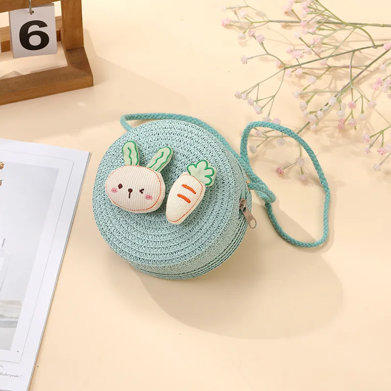 Summer Girls Woven Seaside Bag  New Cute Rabbit Straw Bag Beach Children Crossbody Small Round Bag display picture 10