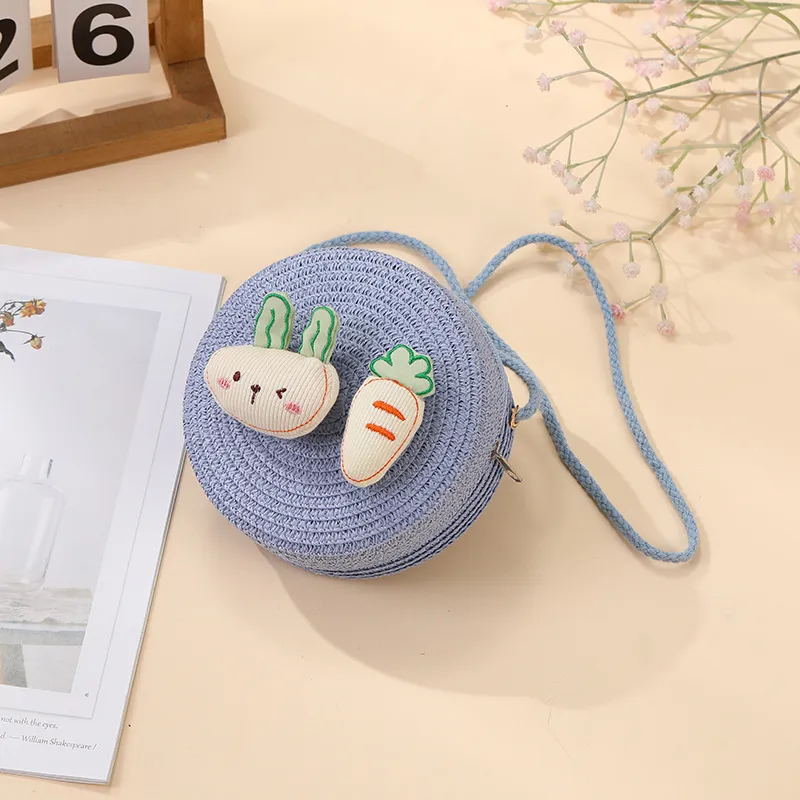 Summer Girls Woven Seaside Bag  New Cute Rabbit Straw Bag Beach Children Crossbody Small Round Bag display picture 12
