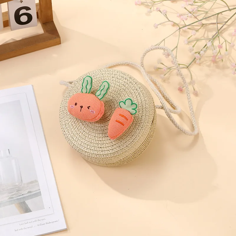 Summer Girls Woven Seaside Bag  New Cute Rabbit Straw Bag Beach Children Crossbody Small Round Bag display picture 13